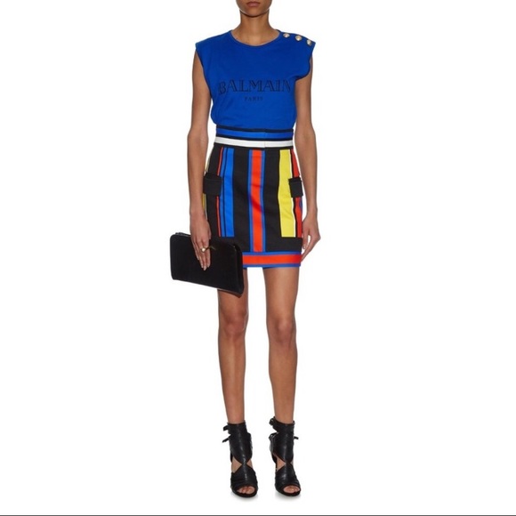 Authentic Balmain Multicoloured Stripe Denim Mini Skirt - Picture 2 of 10